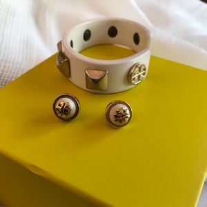 Tory Burch earrings and bangle